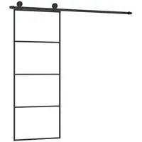 vidaXL Haustür Schiebetür mit Beschlag 76x205 cm ESG-Glas & Aluminium (1-St) schwarz