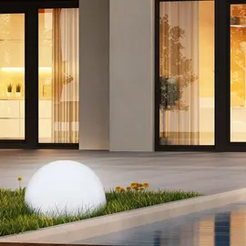 ETC Shop Solarleuchte Halbkugel Kugelleuchte Solar Außen Gartendeko Halbkugel, weiß, LED Leuchtmittel, d 20 cm, 2er Set