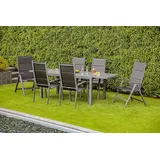 Greemotion Gartenmöbel-Set Grenada 3, 7-teilig, Ausziehtisch, Klappsessel, Stapelstühle, Textilene, Glas-Keramik-Tischplatte, anthrazit, für 6 Personen
