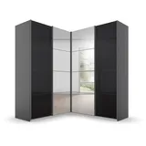 Rauch Quadra Eckschrank inkl. Türendämpfer, mit Glas-/Spiegeltüren grau