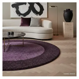 KADIMA DESIGN Teppich Hochflor Langflor Bordüre Kuschelig Waschbar Strapazierfähig Wohnzimmer Rund Violett 160x160 cm – RHEIN von Kadima Design