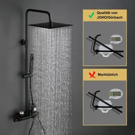 Görbach Edelstahl Duschset mit Duscharmatur Komplettset-Regendusche Duschsystem mit Thermostat,Überkopfbrause,Handbrause,Duschstange Matt Schwarz (2525MB)
