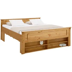 Massivholzbett HOME AFFAIRE "Tessin, Stauraumbett, Landhausstil, Schubladen optional, rustikal", beige (natur), B:190cm H:85cm L:207cm, Betten, zertifizierte Kiefer, Kassetten-Optik, stabile Qualität