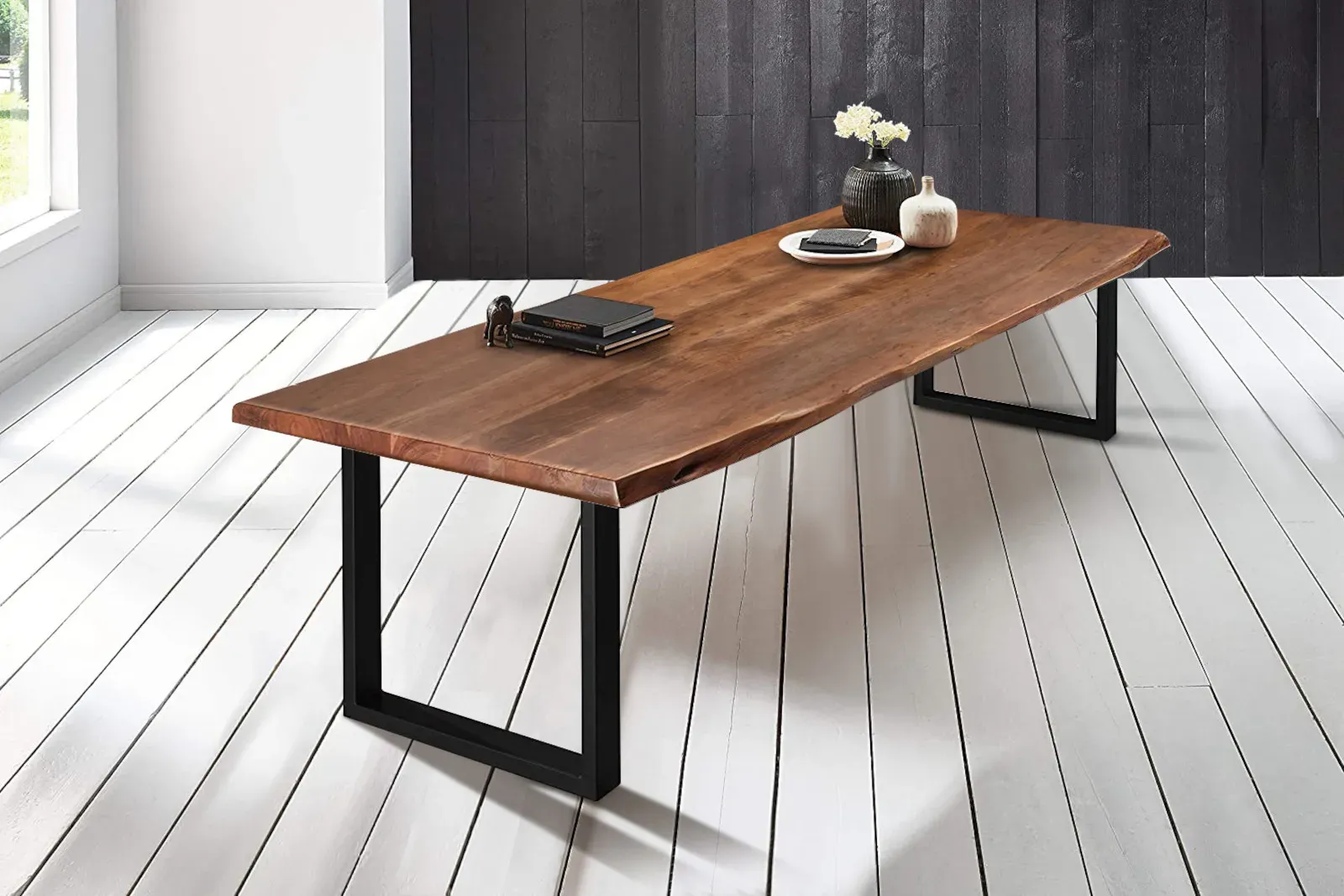 Baumkantentisch Esstisch Akazie Nussbaum 240 x 120 cm schwarz Valin