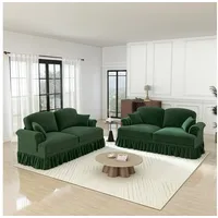 Odikalo Big-Sofa Ecksofa mit Schlaffunktion und Volant, Elegantes Mid-Century 2-3-4-5-Sitzer Sofa aus Chenille mit Trichter-Armlehnen, abnehmbarer Rüschenschürze & spindelförmigen Beinen – Komfortables Sofa fürs Wohnzimmer, Mehrfarbig grün