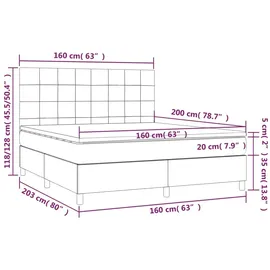 vidaXL Boxspringbett mit Matratze & LED Dunkelgrau 160x200 cm Stoff
