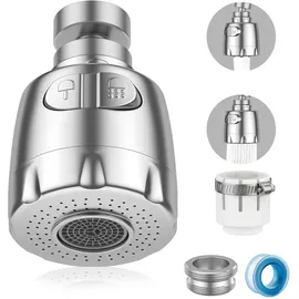 Vinabo Wasserhahn Luftsprudler 360 Grad Schwenkbar Erweiterter Bubbler Tap Belüfter Wassersparender Wasserhahn Filter mit 2 Modi Mischdüse für Küche und Bad