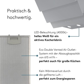 Wiggo B643 Dunstabzugshaube 60cm kopffrei I Abluft Umluft Dunstabzug 615m3/h - Touch-Display 4 Stufen I Energieeffizienzklasse B Schräghaube inkl...