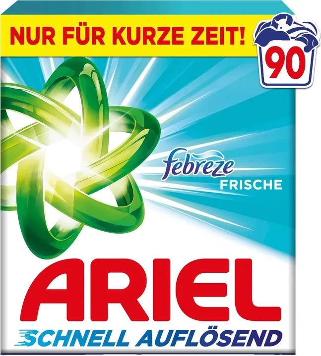 ARIEL Febreze Freshness Waschpulver, 90 Waschgänge, Schnelllösend mit Geruchseliminierung