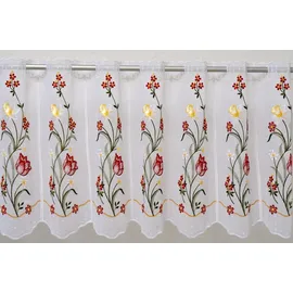 Stickereien Plauen Scheibengardine STICKEREIEN PLAUEN "Tulpe" Gr. 1, weiß, B:95cm H:40cm, Voile, Polyester, Gardinen, veredelt mit echter Plauener Spitze Stickerei