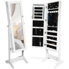 Tectake tectake® Schmuckschrank mit Ganzkörperspiegel, aufgeteilter Innenraum mit Haken, Schlitzen und Löchern, abschließbar