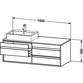 Duravit Ketho Waschtischunterbau wandhängend für Aufsatzbecken, 4 Schubkästen, Ausschnitt links, Graphit Matt