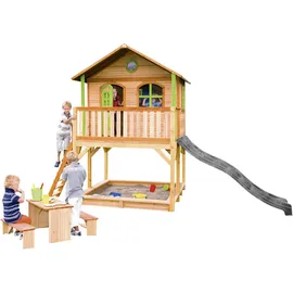 Axi Marc Spielhaus Braun - Grün mit Grauer Rutsche 212 x 432 x 293 cm