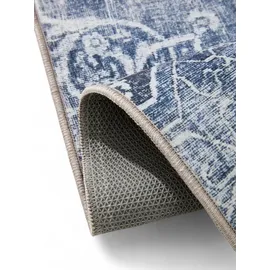 benuta Basic Waschbarer Teppich George - Blau 60x120 cm - Kunstfaser - Rechteckig & im Style: Vintage, Ethno-Style, Shabby Chic - Pflegeleicht für Wohnzimmer Schlafzimmer