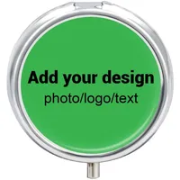 Benutzerdefinierte runde Pillendose, personalisierbar mit Ihrem eigenen Bild/Text/Foto, kleine Pillendose, tragbarer Medikamentenbehälter aus Metall, Vitamin-Organizer für Geldbörse, Tasche, Reis