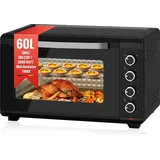 HOMELUX Minibackofen 60 Liter 2000W Pizza-Ofen, Mini Backofen mit Hähnchengrill, Ober-/Unterhitze, 60 Min Timer, 100°-230°C, Mini Oven Schwarz - Schwarz