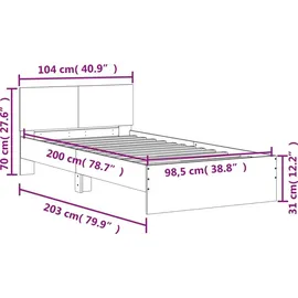 vidaXL Bettgestell mit Kopfteil Betongrau 100x200 cm Holzwerkstoff