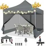 COBIZI Pavillon 3x3 Faltpavillon 3x3 Wasserdicht Stabil, Pop up Pavillon Faltbar, Partyzelt Gartenpavillon, Pavillion Klappbar 3x3 UV-Schutz mit 4 Seitenwänden aus Mesh, Grau