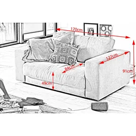 KAWOLA Doppelsessel MADELINE Cord 170 x 86 x 0 cm Olivgrün mit Kissen, Rollen