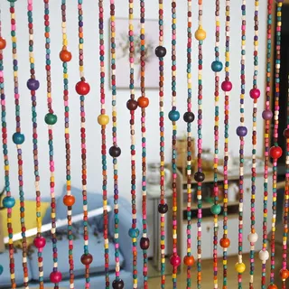 38 Stränge bunter Boho-Hippie-Tür-Perlenvorhang, hängende Holzperlenvorhang für Türen, 91,4 x 200,1 cm (Regenbogen)
