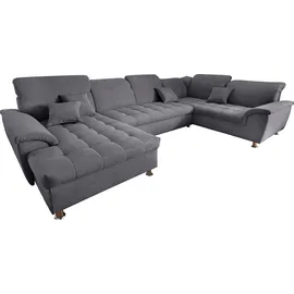 DOMO collection Wohnlandschaft DOMO COLLECTION "FRANZI mit Kopfteilverstellung, U-Form mit viel Platz, bequem", grau (dunkelgrau), B:352cm H:80cm T:214cm, Flachgewebe (100% Polyester);Chenille (100% Polyester), Sofas, Wohnlandschaft, XXL-Sofa, U-Form, belastbar bis