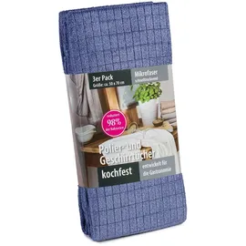 Gözze - Geschirrtuch-Set, 3-teilig, Mikrofaser-Poliertuch, 50 x 70 cm - Royalblau