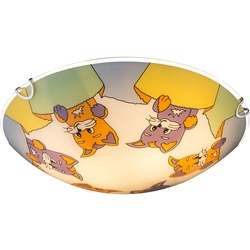 Kinder Zimmer Decken Leuchte Glas Fernbedienung Katzen Motive im Set inklusive RGB LED Leuchtmittel