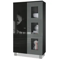 Vladon Vitrine, Grau, 71x129x35 cm, Wohnzimmer, Wohnwände, Vitrinenschränke