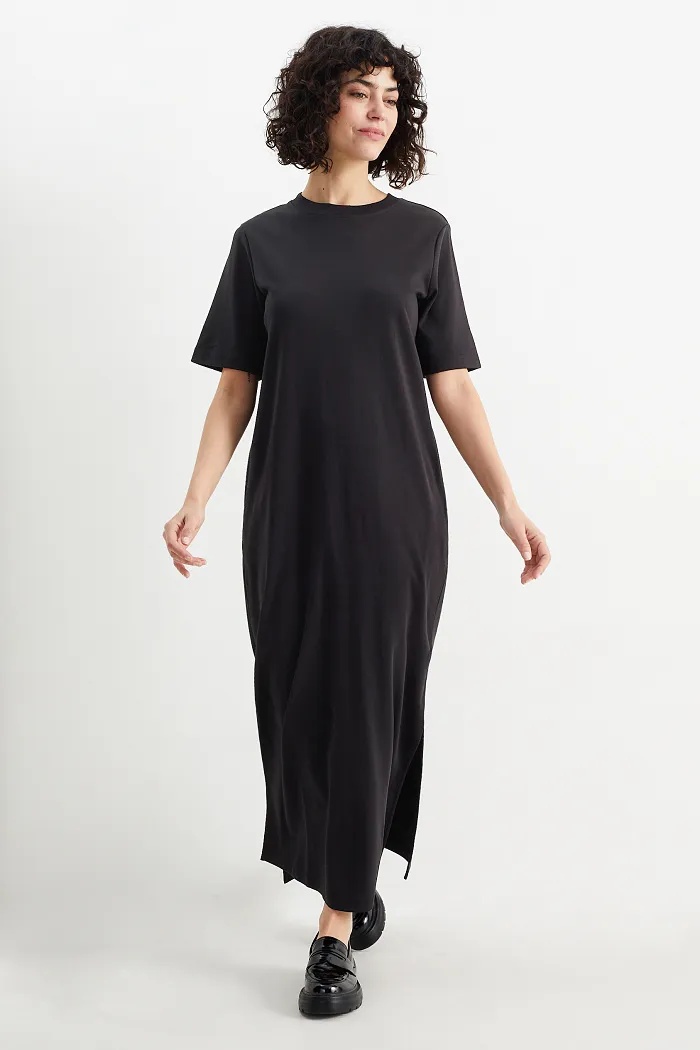 Basic-T-Shirt-Kleid, Schwarz, XL