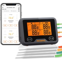Inkbird WLAN & Bluetooth Grillthermometer IBBQ-4BW, WiFi Fleischthermometer mit 4 Temperaturfühlern + Magnethalter, USB-Wiederaufladbares Bratenthermometer mit Dual-Alarm Funktion für BBQ