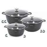 Cheffinger 6-tlg. Kochtopfset 24-28-32CM Topf Induktion Alu Guss Pfanne, schwarz