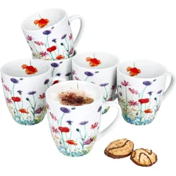 6er Set Marie Kaffeebecher 320ml Porzellan-Tassen 6 Personen Blumen Tee Kakao