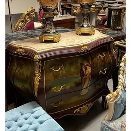 Casa Padrino Barock Kommode 3 Schubladen Braun / Gold / Cremefarben