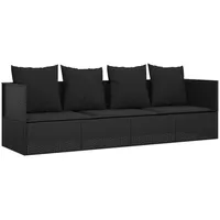 vidaXL Outdoor Loungebett, Verstellbar Gartensofa mit Kissen, Sonnenliege mit Stahlrahmen, Relaxliege Lounge Sofa, Schwarz Poly Rattan