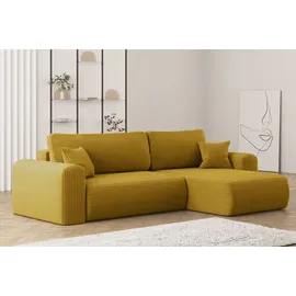 Kaiser Möbel Ecksofa mit Schlaffunktion L-förmiges Sofa Capri Stoff Poso Gelb Rechts