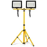 FIVMEN LED Flutlichtstrahler LED Baustrahler Außenstrahler Strahler Fluter mit Stativ gelb