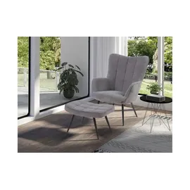 byLIVING Sessel Uta Cord 72 x 97 x 80 cm Grau mit Hocker