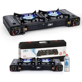 ZMC Doppel Kartuschenkocher 2 flammig Outdoor Campingkocher Herd 2in1 DOPPEL 2Fach Gasherd Ofen Kochfeld ohne Gaskartuschen