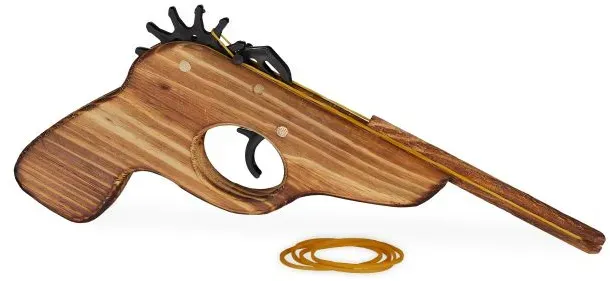 Relaxdays 2 x Gummiband Pistole aus Holz Hellbraun,Schwarz