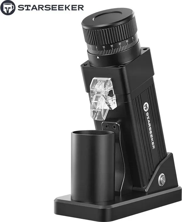 Starseeker E55 Pro Elektrische Kaffeemühle, 55 mm Titanlegierung-Kegelmahlwerk, 72 W Wechselstrommotor, schwarz, professionelle Espresso-Mühle mit stufenloser Einstellung und Anti-Staub-Technologie, geeignet für Haushalt und Café