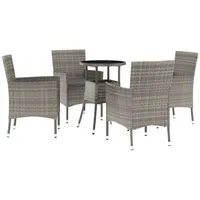 vidaXL 5-tlg. Garten-Bistro-Set mit Kissen Grau Poly Rattan