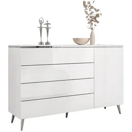 lookway Kommode, Weiß Hochglanz, Holzwerkstoff, Uni, 4 Schubladen, Rechteckig, rund, 140x90x40 cm, Wohnzimmer, Kommoden & Sideboards, Kommoden