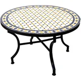 Marokkanischer Mosaiktisch Giralda Weiss Gelb Blau ø 80cm , 45cm hoch