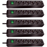Brennenstuhl Eco-Line 6-Fach Steckdosenleiste (Steckerleiste mit Kindersicherung, Schalter und 1,5 m Kabel) (schwarz | 5er Pack)