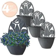 GarPet 4x Blumentopf Wand Blumentopf Wandmontage Wandblumentopf Wandvasen für Pflanzen Pflanzen Wandhalterung Wandtopf Außenbereich 32 cm Anthrazit Rattan