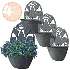GarPet 4x Blumentopf Wand Blumentopf Wandmontage Wandblumentopf Wandvasen für Pflanzen Pflanzen Wandhalterung Wandtopf Außenbereich 32 cm Anthrazit Rattan