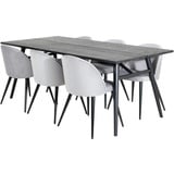 ebuy24 Sleek Essgruppe Esstisch Ausziehbarer Tisch Länge cm 195 / 280 schwarz und 6 Velvet Esszimmerstühle Velour hellgrau.