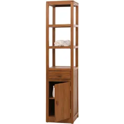 Teak-Regal HWC-M86, Badschrank Badregal Badezimmer, hochwertiges B-Grade-Teak (Kernholz, 20-30 Jahre), 180x40cm