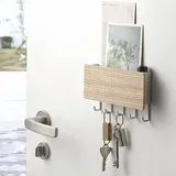 Japanischer Schlüsselhalter Aus Holz Zur Wandmontage Mit 5 Haken, Selbstklebend, Multifunktional – Naturholzfarbe