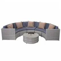 MCW Poly-Rattan Garnitur rund MCW-E17, Garten-Set Sitzgruppe ~ grau, Polster dunkelgrau, Kissen beige
